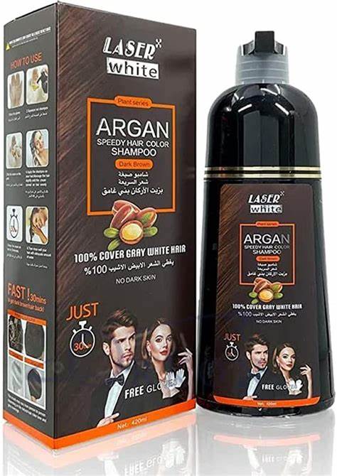 LASER WHITE ARGAN SHAMPOO 420ML NATURAL BROWN