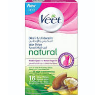 Veet Hair Removal Wax Strips Bikini & underarm 16 pack Natural Argan 
