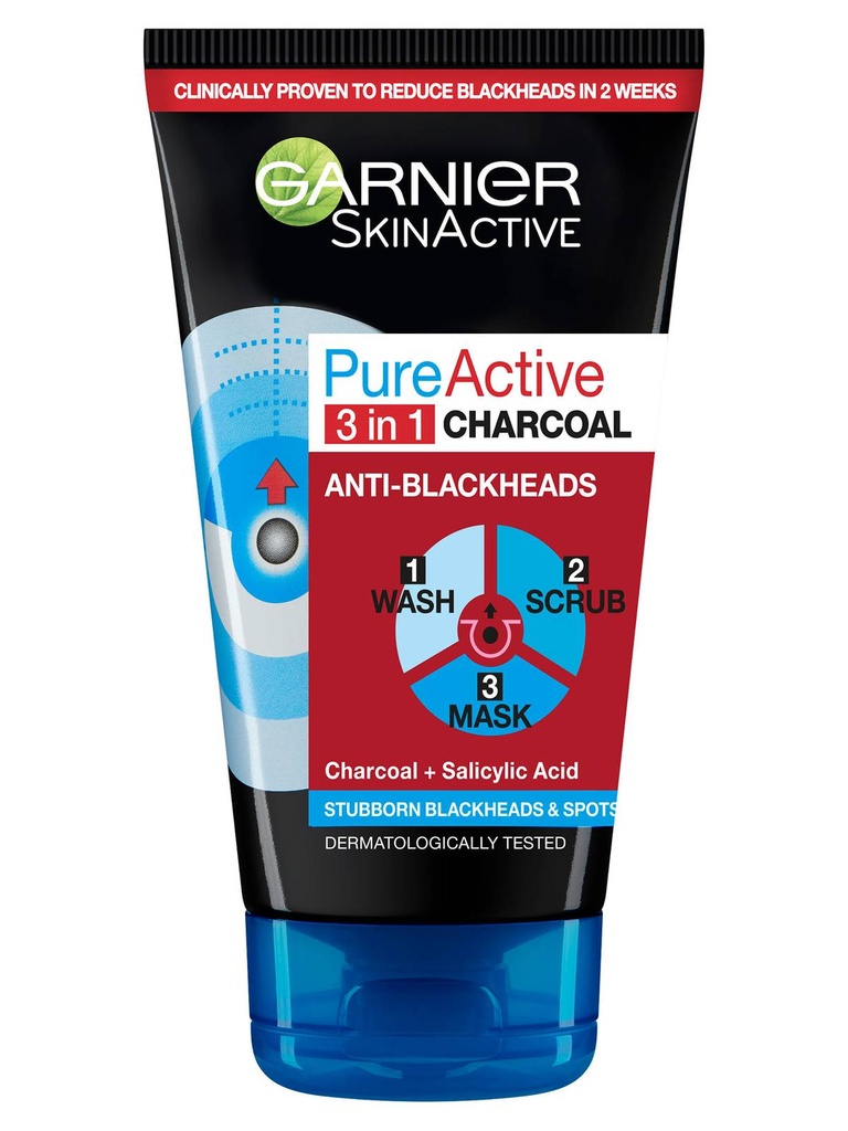 GARNIER PURE ACTIVE CHARCOAL 3 IN 1 WASH 150ML